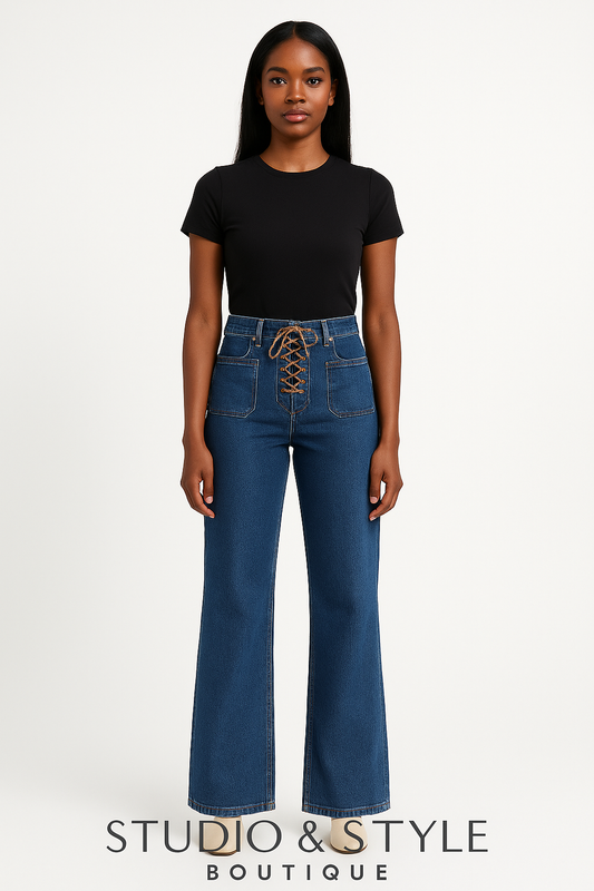 RISEN Full Size High Rise Wide Leg Jeans with Front Tie Detail Plus Size